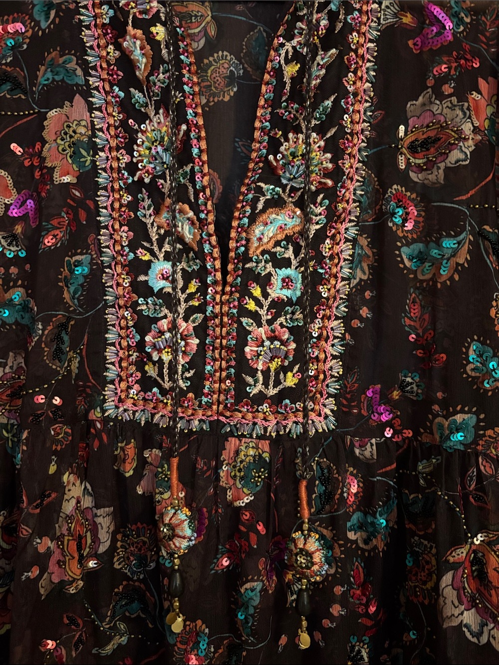 Soft Surroundings Black Floral Embroidered Swim Coverup - Picture 2 of 2